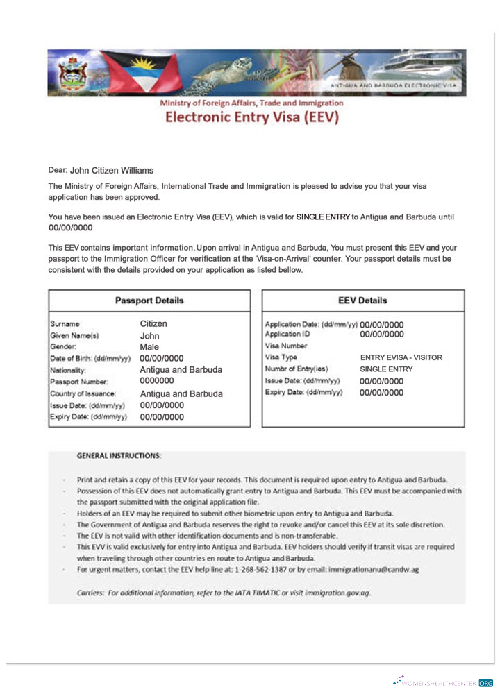 Download ANTIGUA AND BARBUDA e visa Photoshop template
